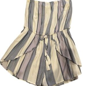 Striped Strapless Romper Tie Waist Casual‎ Summer Beach Jumpsuit
